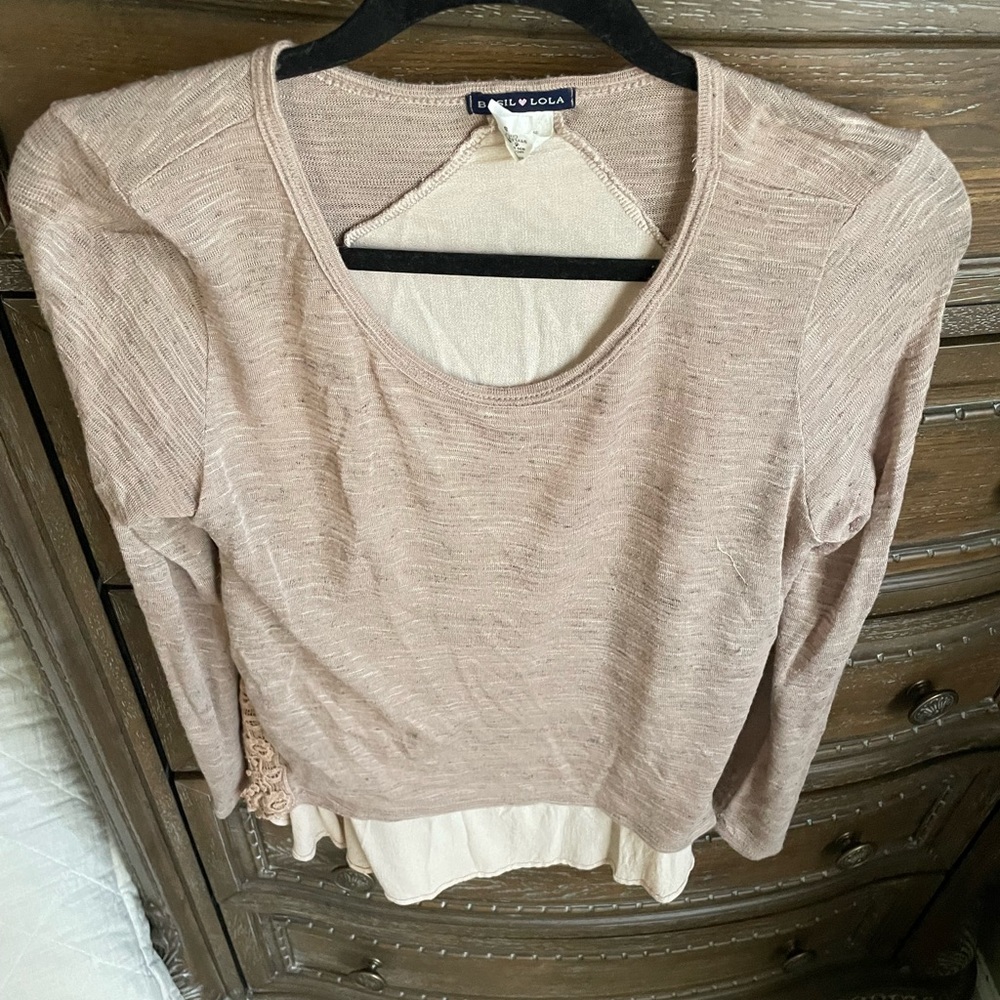 Brown and beige long sleeve top - Size Small